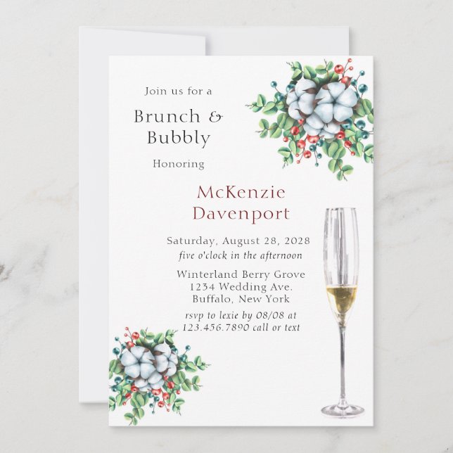 Weihnachtsberries Cotton Brunch und Bubbly Einladung (Vorderseite)
