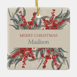 Weihnachtsberries & Eukalyptus Botanische Folies Keramikornament