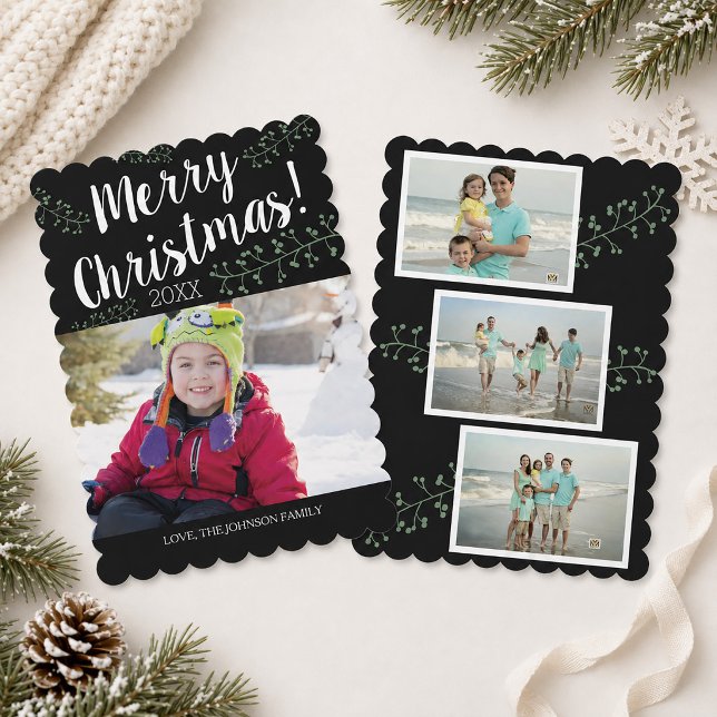 Weihnachtsberries Feiertagskarte (Scalloped Christmas Berries Kids Photo Holiday Card)