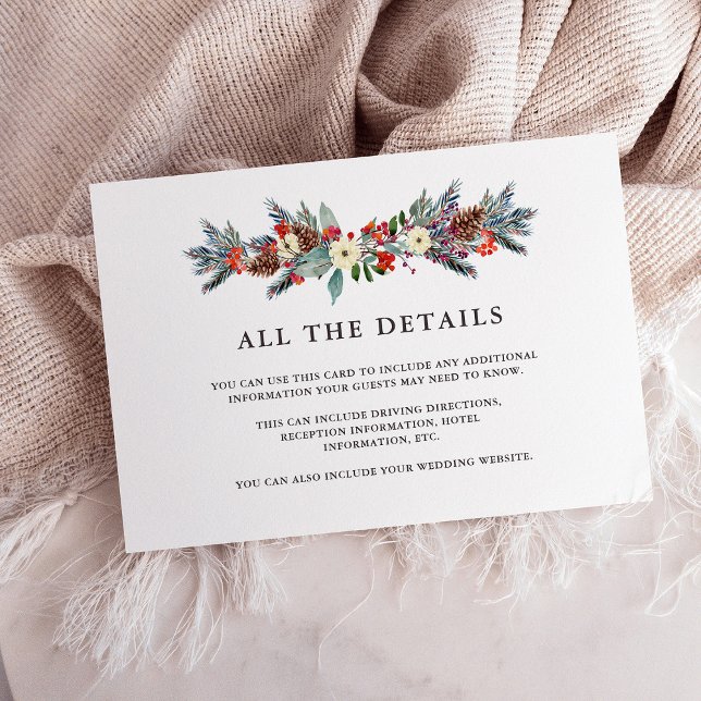 Weihnachtsberries | Hotel Wedding Guest Details Begleitkarte (A holiday wedding rsvp card with Christmas berries and flowers)
