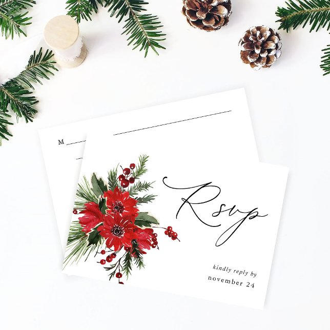 Weihnachtsberries & Pine Red Floral w Mahlzeit UAW RSVP Karte (Von Creator hochgeladen)