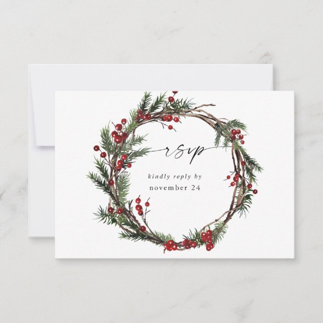 Weihnachtsberries & Pine w UAWG Kranz RSVP Karte (Vorderseite)
