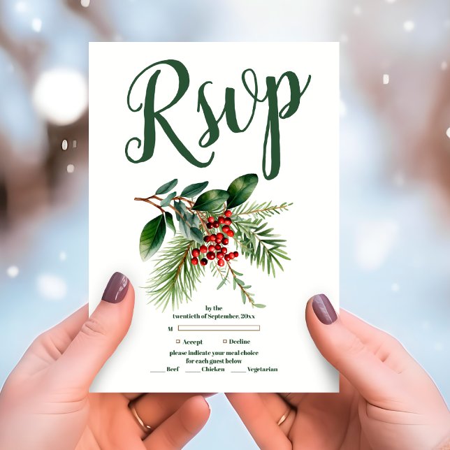 Weihnachtsberries & Pine Wedding RSVP Karte (Von Creator hochgeladen)