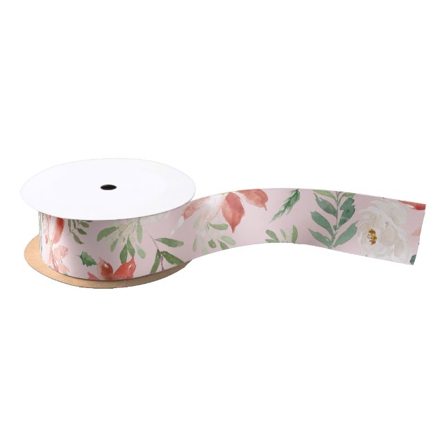 Weihnachtsberries poinsettia pastel pattern satinband (Spule)