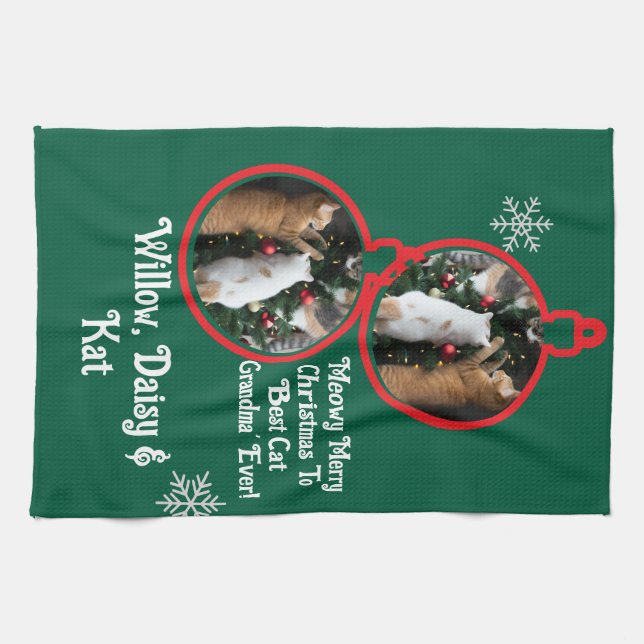 Weihnachtsbeste Katzen-Oma' Geschirrtuch (Horizontal)