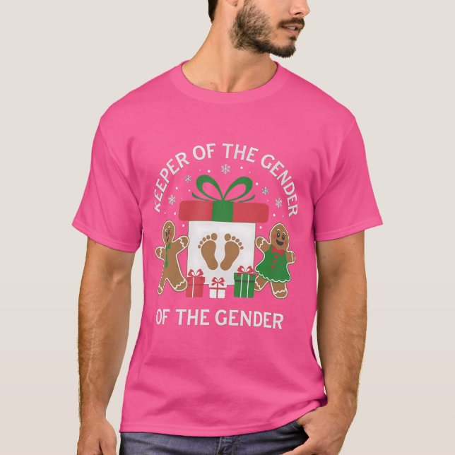 Weihnachtsbewahrerin Gender Reveal Baby Announceme T-Shirt (Vorderseite)