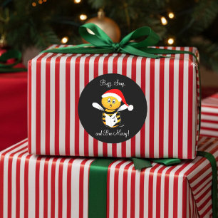 Weihnachtsbiene Singende Biene Fröhlich! Runder Aufkleber