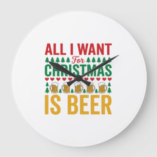 Weihnachtsbier Lustiges Feiertags-Trinkdesign Große Wanduhr