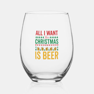 Weihnachtsbier Lustiges Weihnachtsgetränkedesign Weinglas Ohne Stiel