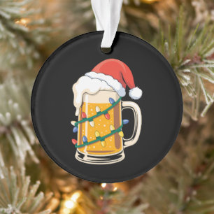 Weihnachtsbier-Mug-Santa-Hut-Lichter-Feiertag-Xmas Ornament