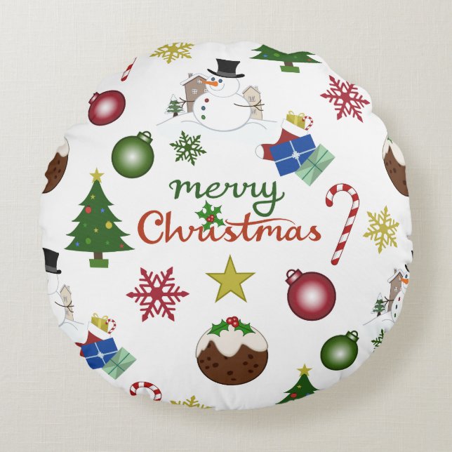 Weihnachtsbild Mix Lg Muster Rundes Kissen (Vorderseite)