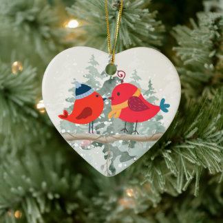 Weihnachtsbird Couple - Keramik Herzdekoration Keramik Ornament