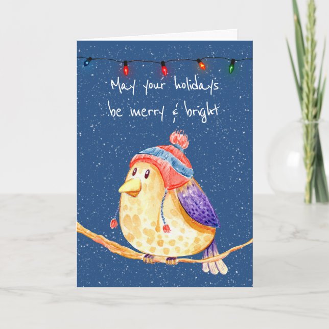 Weihnachtsbird in Blauer Snowflakes Karte (Vorderseite)