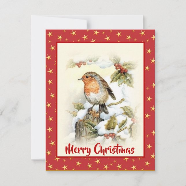 Weihnachtsbird Snow Holly Berry Red Feiertagskarte (Vorderseite)