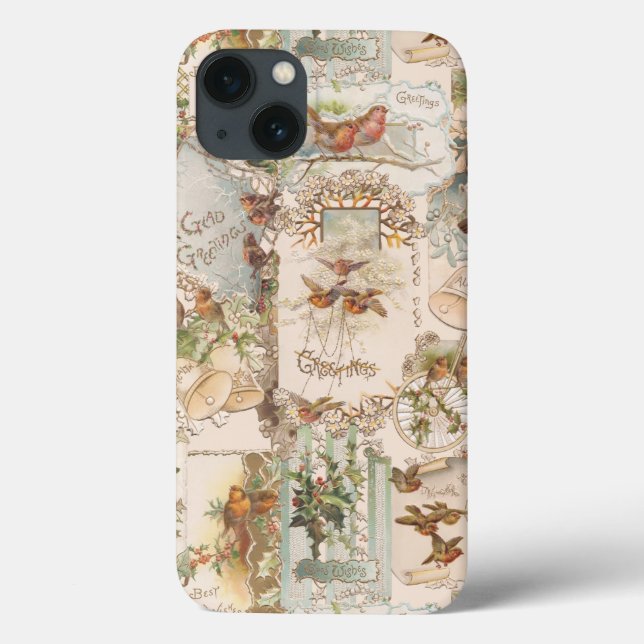 Weihnachtsbird und Blume Ephemera Case-Mate iPhone Hülle (Rückseite)