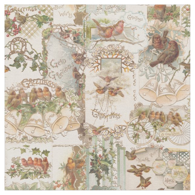 Weihnachtsbird und Blume Ephemera Stoff (Nahaufnahme)