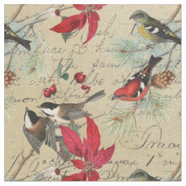 Weihnachtsbird und Poinsettia Urlaub Stoff