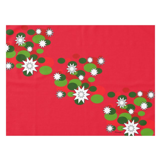 Weihnachtsblasen-und -stern-Rot-Tischdecke Tischdecke (Vorderseite (Horizontal))