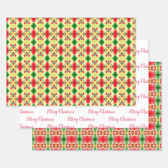 Weihnachtsblatt in Rot-Gelb und Grün Geschenkpapier Set (Set)
