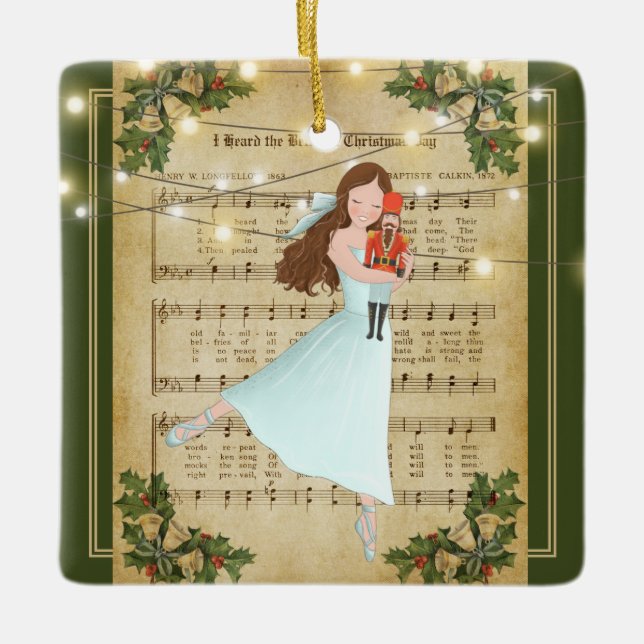 Weihnachtsblatt Music Nutcracker Ballet Keramikornament (Vorderseite)