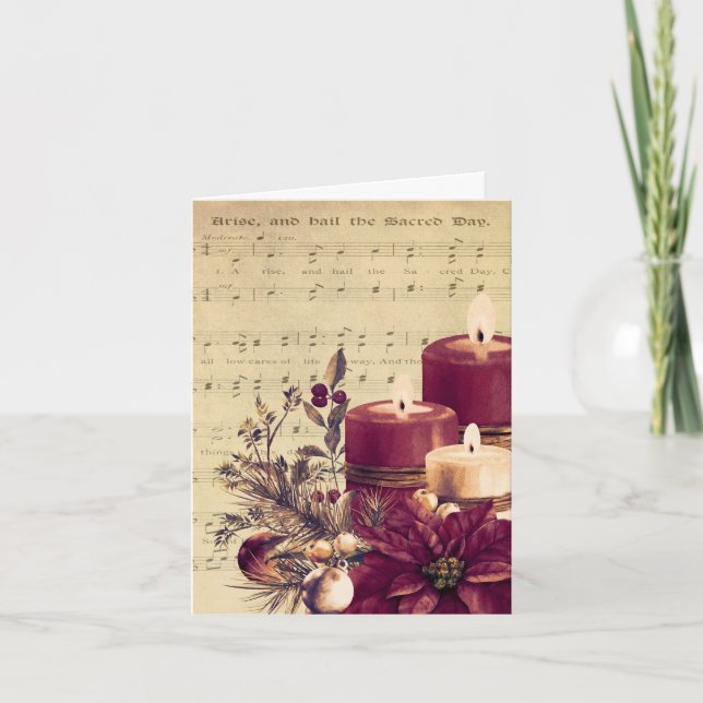 Weihnachtsblatt Musik & Candle Arrangement Feiertagskarte (Vorderseite)
