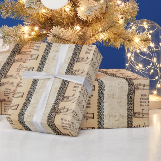 Weihnachtsblatt Musik Hark the Herald AngelsBeige Geschenkpapier (Feiertage)