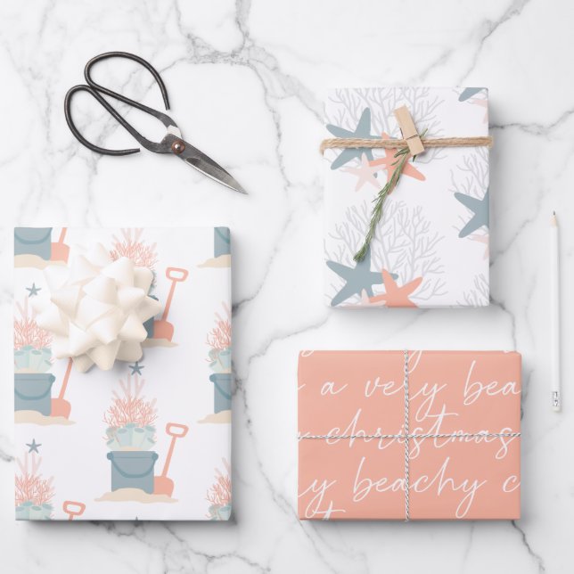 Weihnachtsblätter am Meer Geschenkpapier Set (Vorderseite)