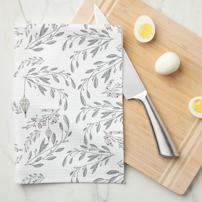 Weihnachtsblätter und Berries Geschirrtuch (Viertel Falte)