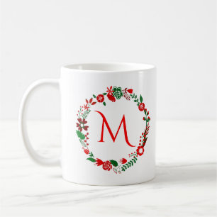 Weihnachtsblätter und Blume mit Monogramm Kaffeetasse
