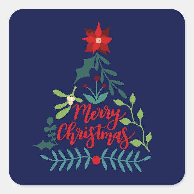 Weihnachtsblättern Verlassen Quadratischer Aufkleber (Vorderseite)