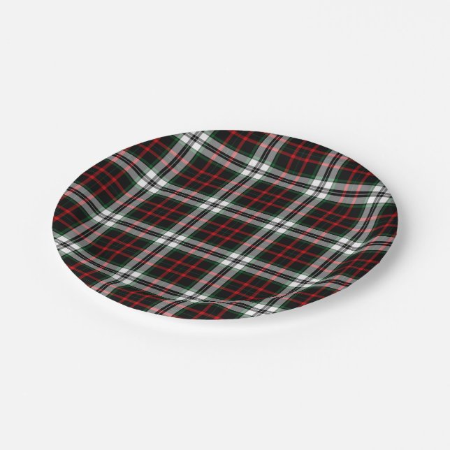 Weihnachtsblau, Rot und Grüner Tartan Kariert Pappteller (Schrägansicht)