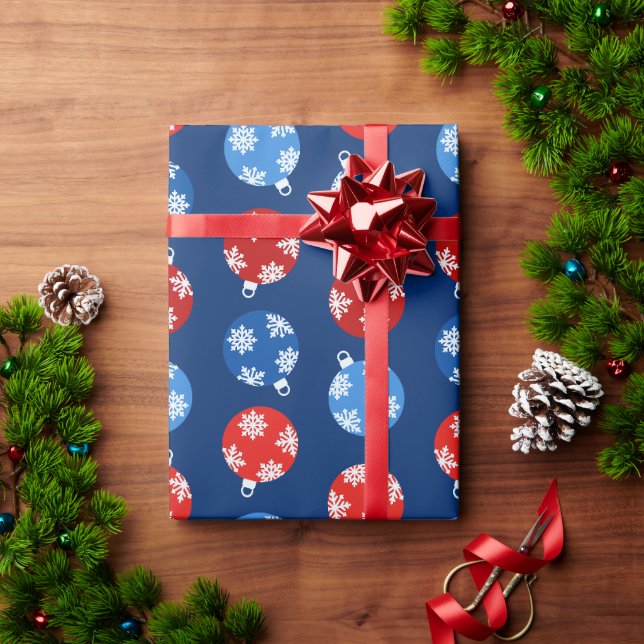 Weihnachtsblau und Rot mit Schneeflocken Geschenkpapier (Feiertagsgeschenk)