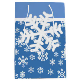 Weihnachtsblau und Weißschneeflocken Mittlere Geschenktüte