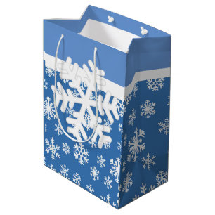 Weihnachtsblau und Weißschneeflocken Mittlere Geschenktüte