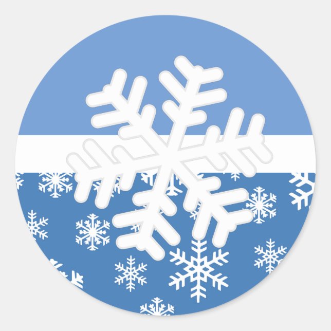 Weihnachtsblau und Weißschneeflocken Runder Aufkleber (Vorderseite)