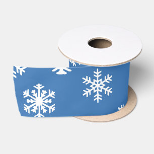 Weihnachtsblau und Weißschneeflocken Satinband