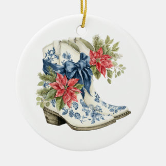 Weihnachtsblaue Chinoiserie-Cowgirl-Stiefel Keramik Ornament