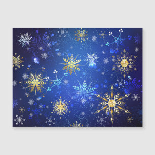 Weihnachtsblaue Hintergrund mit goldenen Schneeflo Magneteinladung