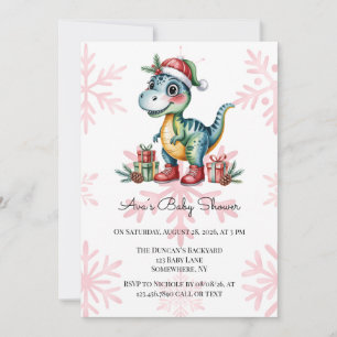 Weihnachtsblauer Dino und Geschenke Jungen-Baby-Pa Einladung