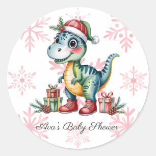 Weihnachtsblauer Dino und Geschenke Jungen-Baby-Pa Runder Aufkleber