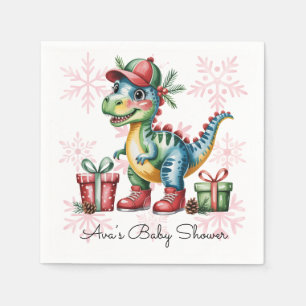 Weihnachtsblauer Dino und Geschenke Jungen-Baby-Pa Serviette