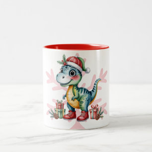 Weihnachtsblauer Dino und Geschenke Jungen-Baby-Pa Zweifarbige Tasse