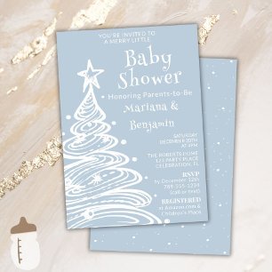 Weihnachtsblauer Junge Paarbaby-Party Einladung