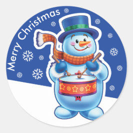 Weihnachtsblauer Rundaufkleber Snowman Schlagzeug. Runder Aufkleber