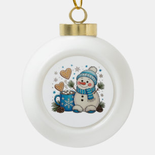 Weihnachtsblauer Schneemann Winter Heiße Schokolad Keramik Kugel-Ornament