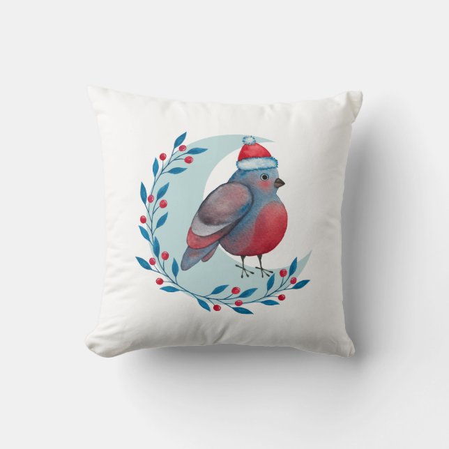 Weihnachtsblauer Vogel auf dem Mond Kissen (Vorderseite)