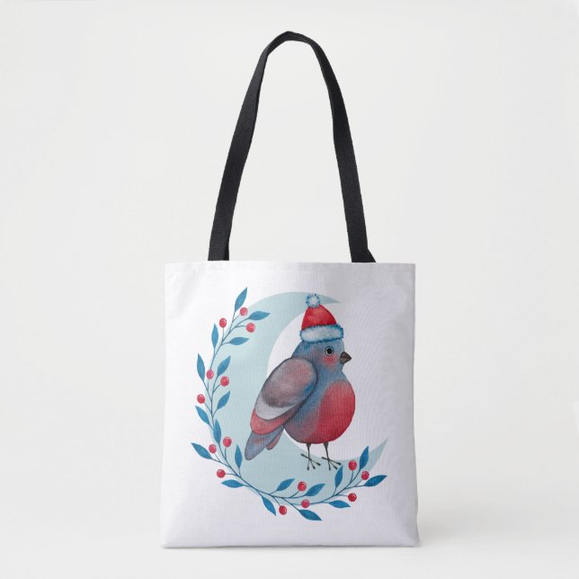 Weihnachtsblauer Vogel auf dem Mond Tasche (Vorderseite)