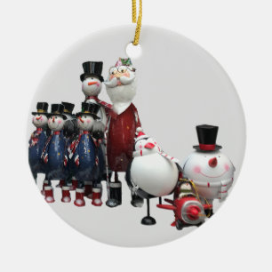 Weihnachtsblechchor mit Weihnachtsmann, Schneemann Keramik Ornament
