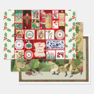 Weihnachtsblock Advent-Illustration Quadratische K Geschenkpapier Set