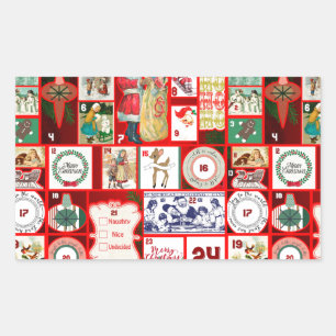 Weihnachtsblock-Advent-Illustration Quadratische K Rechteckiger Aufkleber